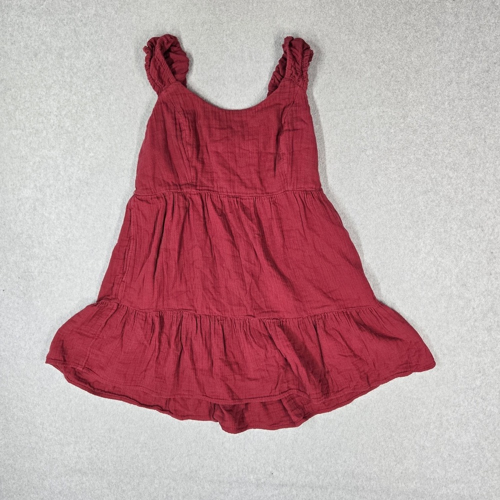 Old Navy Women Dress L PETITE Red Fit Flare Ruffle Sleeveless